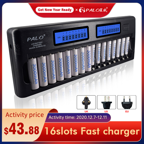 Palo 16 slots Fast Smart Charger LCD display Built-In IC Protection Intelligent Rapid Battery Charger for 1.2V AA AAA Ni-MH NiCd ► Photo 1/6