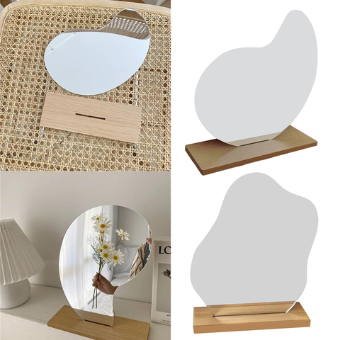 Dressing Irregular Makeup Mirror w/ Wooden Base For Women Decorative Gift Make Up Mirror Standing Shooting Props ► Photo 1/6