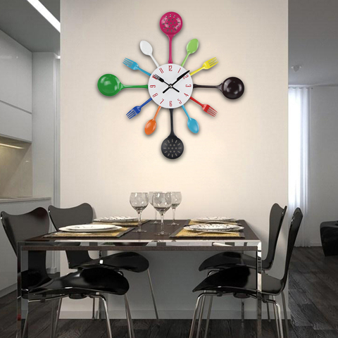 Cutlery Kitchen Wall Clock Spoon Fork Quartz Wall Mounted Slient Clocks Modern Design Horloge Murale Wall Clocks2022 Hot Sale ► Photo 1/6