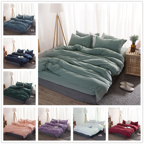 FAMIFUN New Product Solid Color 3/4 Pcs Bedding Set Microfiber Bedclothes Navy Blue Gray Bed Linens Duvet Cover Set Bed Sheet ► Photo 1/6