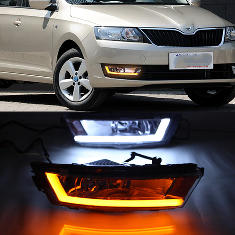 CSCSNL 1 Set DRL With Yellow Turning Signal Car DRL LED Daytime Running Light Fog Light For Skoda Rapid 2013 2014 2015 2016 2017 ► Photo 1/6