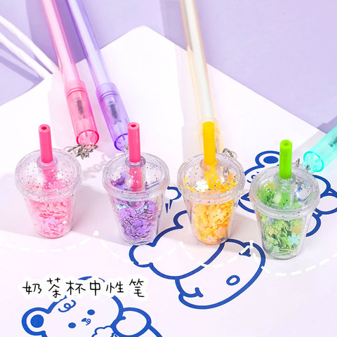 24PCs Neutral Pen Cute Girl's Heart Milky Tea Cup Pendant Gel Pen Student Children Writing Tools Office Supplies prize Wholesale ► Photo 1/6