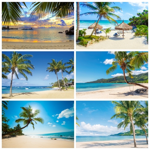 Summer Tropical Sea Beach Palms Tree Aurora Summer Holiday Natural Scenic Photo Background Photo Backdrop Photocall Photo Studio ► Photo 1/6