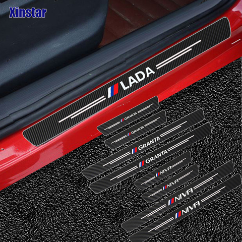 4PCS Carbon Fiber Car Scuff Plate Door Threshold Sill Stickers For Lada Vesta Xray Largus Granta NIVA ► Photo 1/6