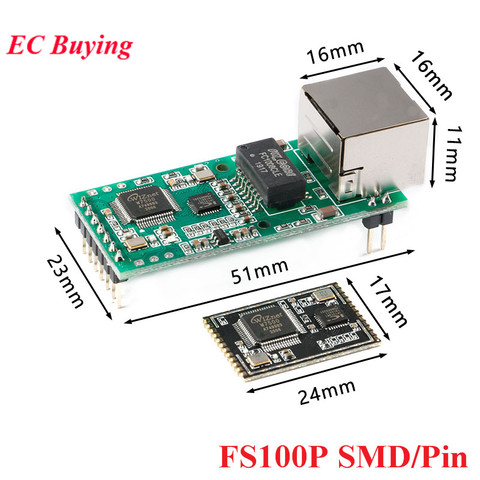FS100P Serial to Ethernet Converter Module USR-TCP232-T2 Tiny UART TTL to RJ45 Network Transparent Transmission TCPIP FS100S ► Photo 1/5
