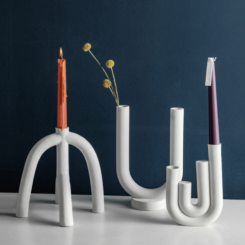 Northern European-Style Ceramic Candlestick Decoration Geometric Candle Holder Wedding Home Decore DiningTable Decoration ► Photo 1/6