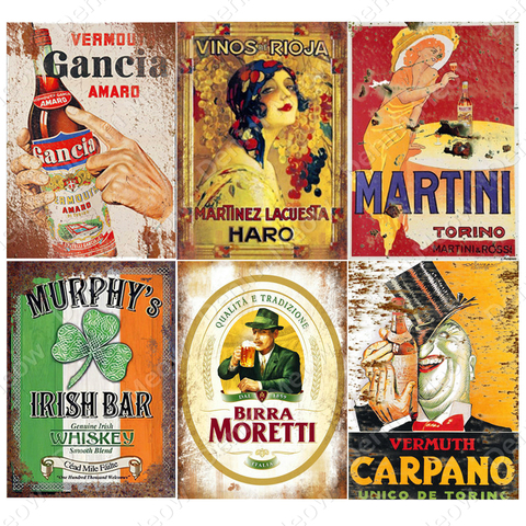 Irish Pub Plaque Beer Vintage Metal Tin Signs Bar Club Cafe Home Decor Man Cave Wall Art Poster Italian Wine Metal Painting N363 ► Photo 1/6