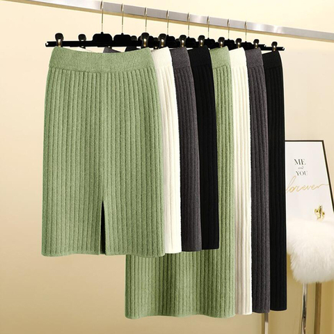 2022 Women's Spring Pencil Knitted Skirt High Waist Warm Elegant Knitting Ribbed Party Skirt Black Solid Ladies Office Skirts ► Photo 1/6