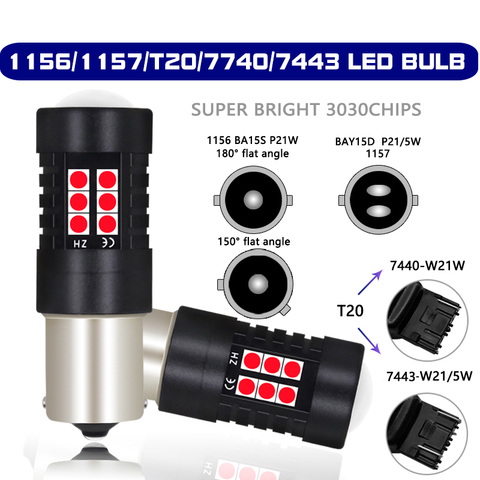 2pcs Car Signal Lamp T20 1156 P21W BA15S Led PY21W BAU15S Bulbs 1157 P21/5W BAY15D 7443 W21/5W W21 5W 7440 W21W Canbus Red Light ► Photo 1/6