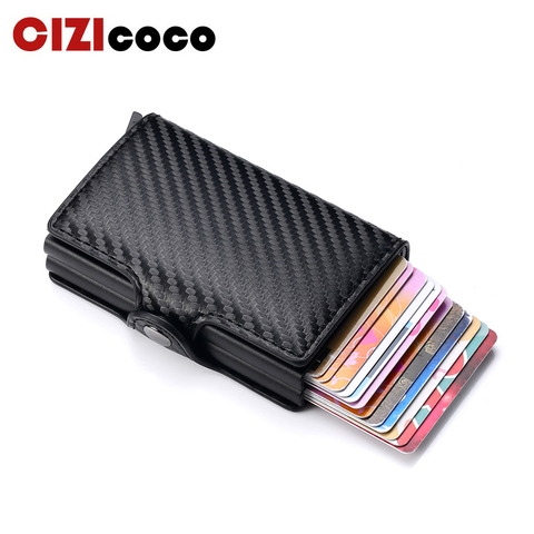 2022 Carbon Fiber Card Holder Mens Double Anti Rfid Credit Card holder Case Wallet Metal Business Bank Minimalist Wallet ► Photo 1/6