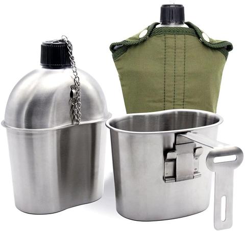 3Pcs/Set Stainless Steel Military Canteen Cup Portable Canteen Cup With Lid Green Cover Camping Hiking Picnic Travel Accessorie ► Photo 1/6