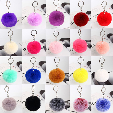 20Colors Fluffy Fur Pom Keychains Toys Soft Faux Rex Rabbit Fur Ball Car Keyring Pompom Key Chains Gift For Baby Kids ► Photo 1/6