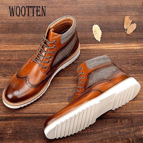 Men's leather shoes hand made Men's Spring and Autumn Retro boots WOOTTEN martins Ankle boots for men #AL611C3 ► Photo 1/6