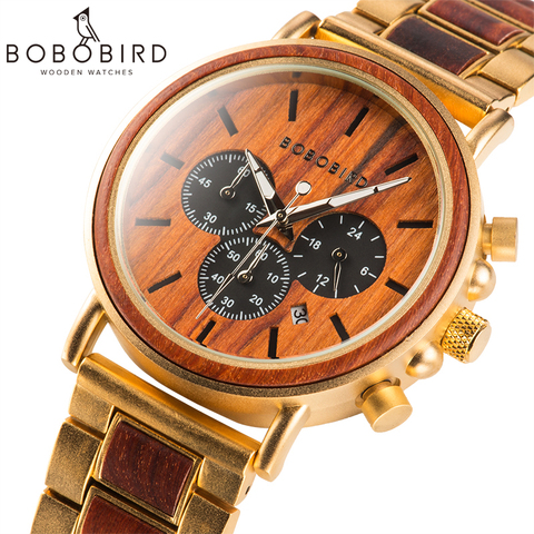 BOBO BIRD Wooden Men Watch Relogio Masculino Top Brand Luxury Chronograph Date Display Stop Watches erkek kol saati Great Gifts ► Photo 1/6