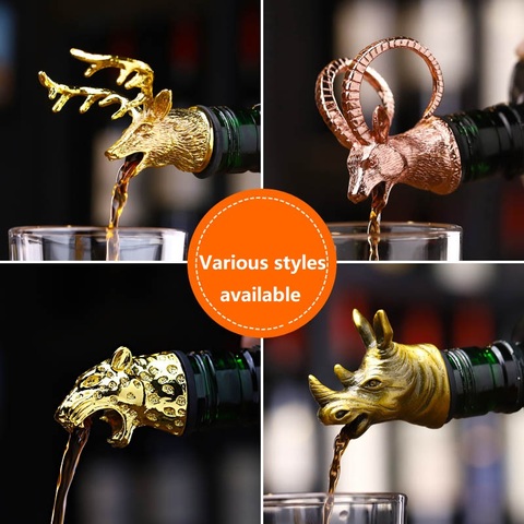 Zinc Alloy Deer Stag Head Wine Pourer Unique Wine Bottle Stoppers Wine Aerators Bar Tools Get Together Gift ► Photo 1/5