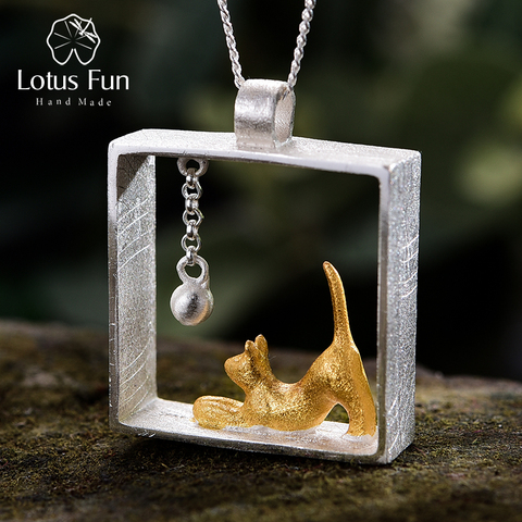 Lotus Fun Real 925 Sterling Silver Christmas Fine Jewelry 18K Gold Fashion Cat Playing Balls Pendant without Necklace for Women ► Photo 1/6