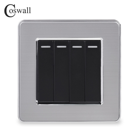 Coswall 4 Gang 2 Way Luxury Light Switch On / Off Wall Switch Interruptor Stainless Steel Panel AC 110~250V ► Photo 1/5