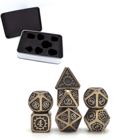 Steampunk Style Metal Dice Set,7 PCS Metallic Role-playing DND Game D&D Dice with Free Metal Case for D&D Game Role Playing ► Photo 1/6