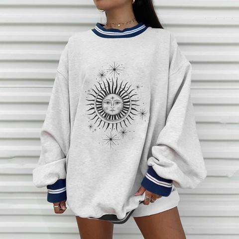 Plus Size Autumn Winter Sun Star Sweatershirts Womens Casual Loose Pullover Cute Youg Girls Hoodies Female Clothes Gray Oversize ► Photo 1/6