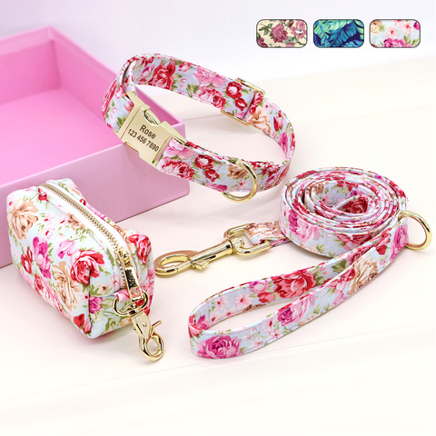 Personalized Dog Collar Leash With Bag Nylon Printed Pet ID Collars Lead Rope Portable Dogs Travel Bag for Snack Whistle Key ► Photo 1/6