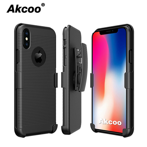 Akcoo Combo shell for iPhone 11 Pro holster case with Built in kickstand Swivel belt clip for iPhone 56s 7 8 Plus XR XS Max capa ► Photo 1/6
