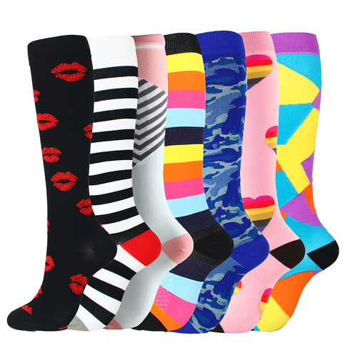 7 Pairs/Lot Mixed Compression Stockings Fit for Running Unisex Nurses Flight Travel Leg Pressure Compress High Quality Socks ► Photo 1/6