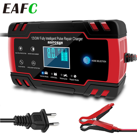 EAFC Car Battery Charger 12/24V 8A Touch Screen Pulse Repair LCD Fast Power Charging Wet Dry Lead Acid Digital LCD Display ► Photo 1/6