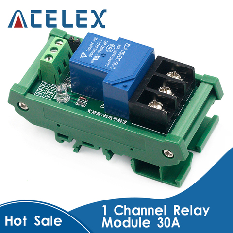 5V 12V 24V One 1 Channel Relay Module 30A with Optocoupler Isolation Supports High/Low Level Trigger with Guide Rail ► Photo 1/6