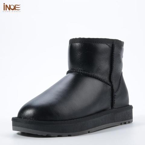INOE classic waterproof sheepskin leather fur lined short winter snow boots for women casual winter ankle shoes black grey 35-44 ► Photo 1/6