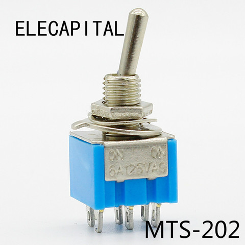 5pcs/Lot Blue 6-Pin DPDT ON-ON Mini 6A125VAC Miniature Toggle Switches ► Photo 1/4