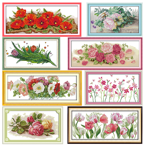 Flowers Stamped Cross Stitch Kits Joy Sunday Colorful Rose Printed 11CT 14CT Counted Cross Stitch Kit Embroidery Needlework Sets ► Photo 1/5