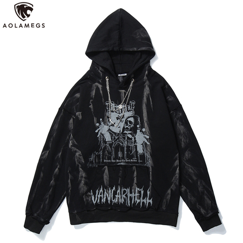 Aolamegs Men Hip Hop Hoodie Sweatshirt Gothic Horror Skull Print Punk Chain High Street Hipster Thick Hooded Pullover Streetwear ► Photo 1/6