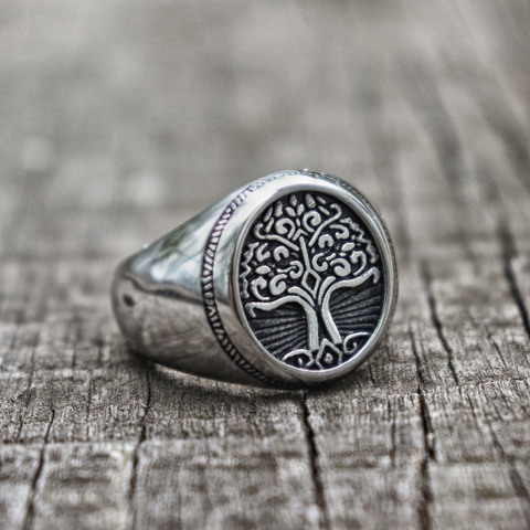 EYHIMD Stainless Steel Tree of Life Signet Ring Classic Men Viking Amulet Rings Nordic Jewelry ► Photo 1/4