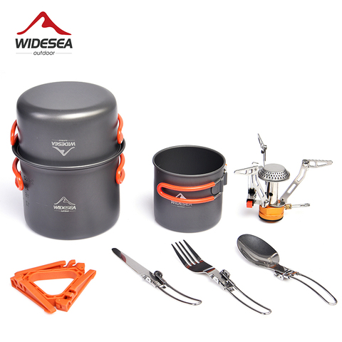 Widesea Camping Cookware Set Outdoor Tableware Equipment Supplies Gas Burner Folding Knife Fork Portable Pot Tourism Travel ► Photo 1/6