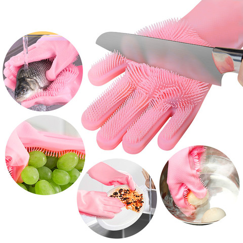 Silicone Gloves Magic Silicone Dishwashing Gloves with Scrubber Reusable Rubber Gloves for Home Kitchen Bathroom Car Washing ► Photo 1/6