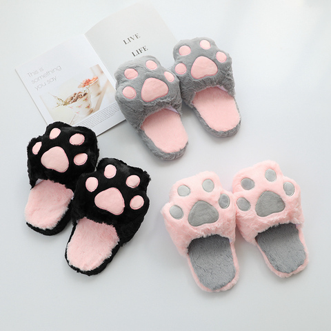 Fuzzy Plush Slippers Cats Pad Cartoon Animal  Pink Grey Bear Paw Black Girls Anti-slip Indoor Floor Shoes Kids Girls Xmas Gift ► Photo 1/6