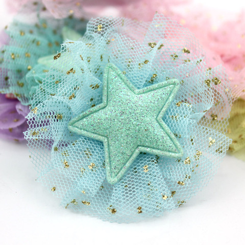 16Pcs 6.5cm Shiny Star Flower Padded Appliques for children's crafts headwear Bag Handmade Decor Hair Clip Ornament Accessories ► Photo 1/6
