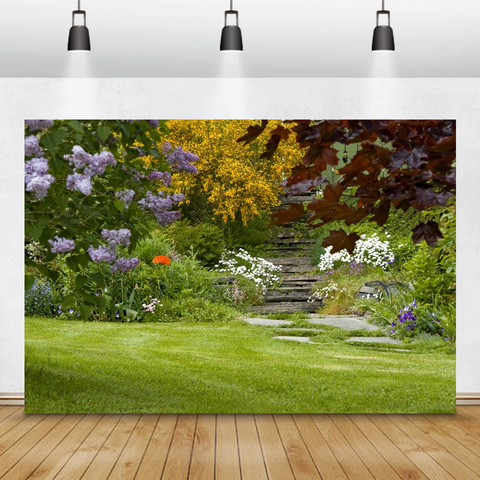 Laeacco Natural Spring Garden Grassland Trees Scenic Photography Backgrounds Customized Photographic Backdrops For Photo Studio ► Photo 1/6