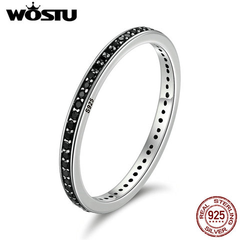 WOSTU Authentic 925 Sterling Silver Finger Stackable Rings With Black CZ For Women Fashion Jewelry Fine Gift DXR114 ► Photo 1/6