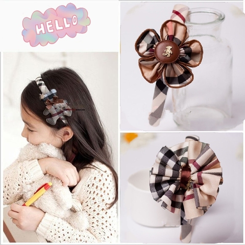 Fashion british plaid headband hairpin for women girls cute bowknot flower bear plaid hairband children hair accessories ► Photo 1/6