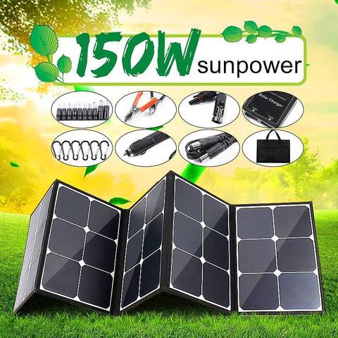 12V 300W Solar Panel Outdoor Foldable Portable Power Bank Charging Board Battery For Camping/Boat/RV/Travel/Home Dual USB Port ► Photo 1/6