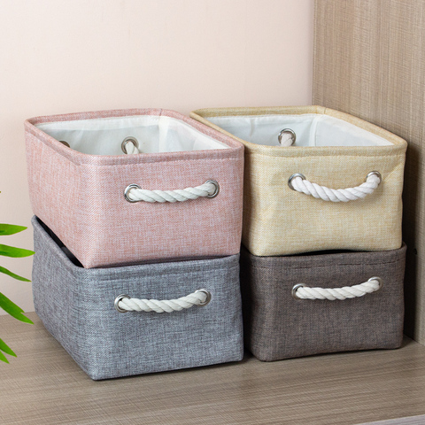 Haojianxuan 2022 New Folding Linen Fabric Storage Basket Kids Toys Storage Box Clothes Storage Bag Organizer Home Laundry Basket ► Photo 1/6