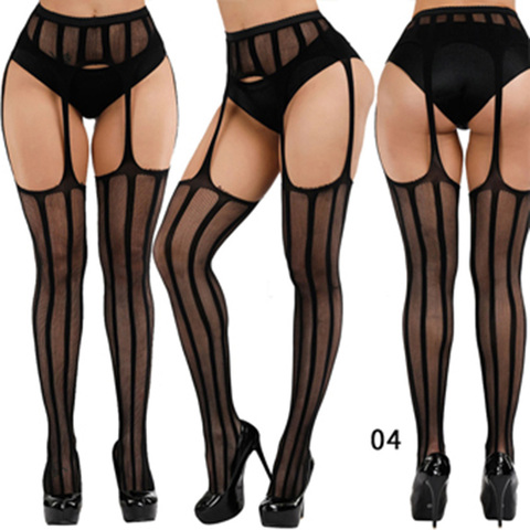 Sexy Solid Striped Elastic High Waist Transparent Stockings Lingerie Garter Fishnet Pantyhose Open Crotch Tights ► Photo 1/6