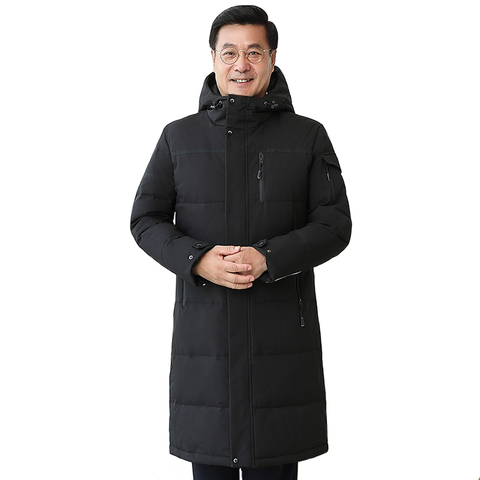 -30 Degree Middle-aged Men Winter Down Coat For Father Plus Size 4XL Long White Duck Down Jacket Men Hooded Loose Down Parka Men ► Photo 1/6