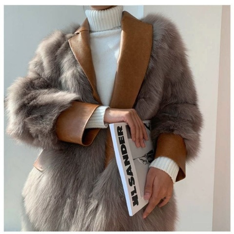 Fashion Faux Fur Coat Woman Autumn and Winter PU Stitching Imitation Fox Fur Jacket Women 2022 Long Sleeve Plus Size Coat ► Photo 1/6