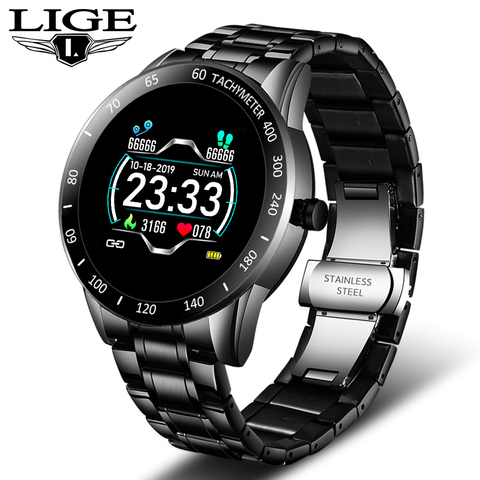 LIGE Steel Band Smart Watch Men Heart Rate Blood Pressure Monitor Sport Multifunction Mode Fitness Tracker Waterproof Smartwatch ► Photo 1/6