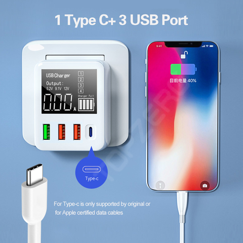 TOPZERO 30W USB Wall Charger Type C QC3.0 Fast Charge Adapter Portable Travel 4 Ports LED Display USB Charger For iPhone 11 Pro ► Photo 1/6