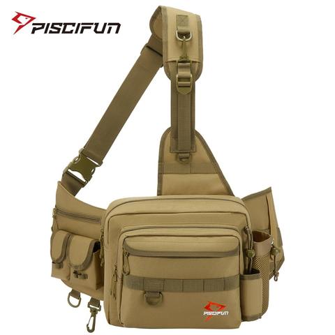 Piscifun Fishing Bag Multifunctional Fishing Tackle Bag Nylon Outdoor Water-resistant Sling Reel Lure Bag Black Khaki Camouflage ► Photo 1/6