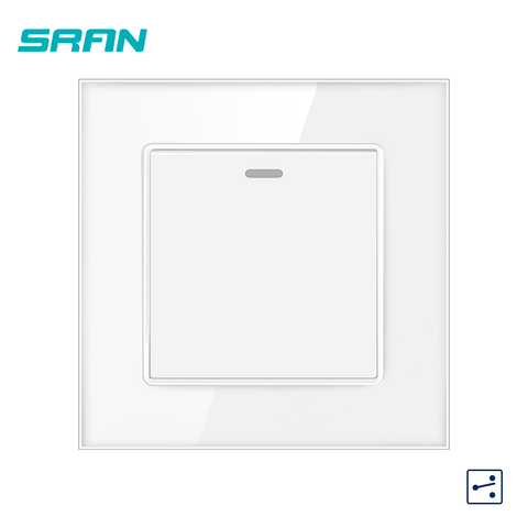 SRAN UK wall rocker switch,16A 250V crystal tempered glass panel 86mm*86mm 1gang 2way light switch for stairs Interrupt ► Photo 1/6