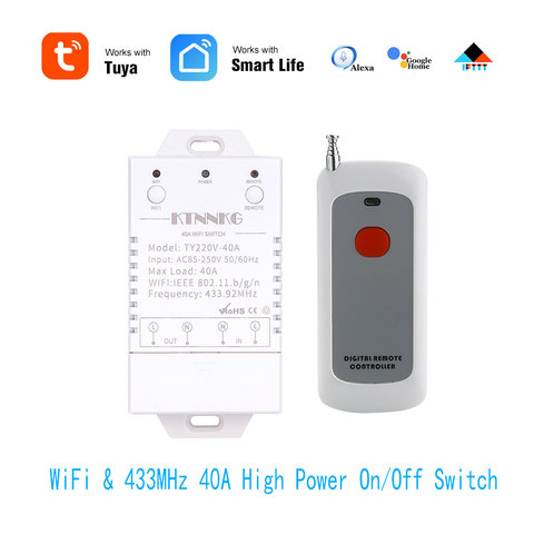 433Mhz 40A  TUYA Smart Life APP WIFI 1Gang 4000watts AC90-250V latest version controls high power air conditioners, pumps, water ► Photo 1/6